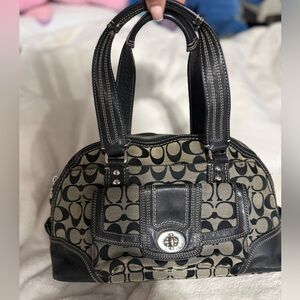 Coach Black and Khaki Signature Dome Satchel with Turnlock